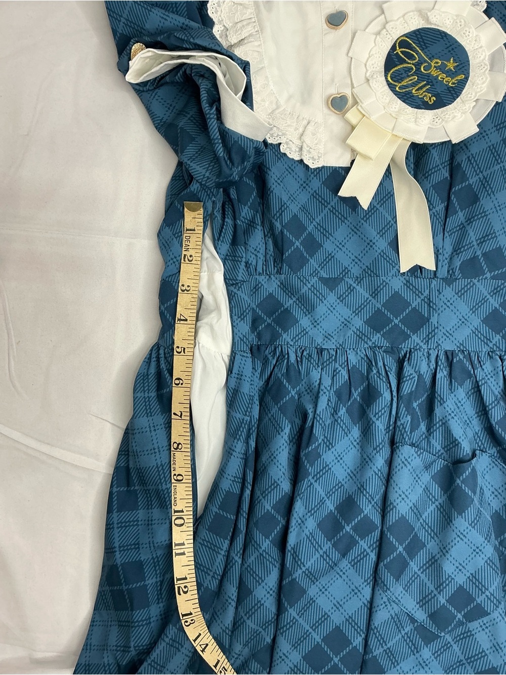 2186 - Blue Plaid Vintage Dress with White Lace Collar (Crinoline Not included) - Picture 12 of 12